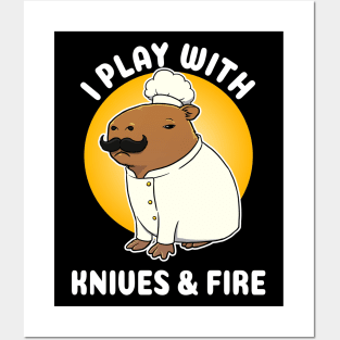 I play with knives and fire Capybara Chef Cartoon Posters and Art